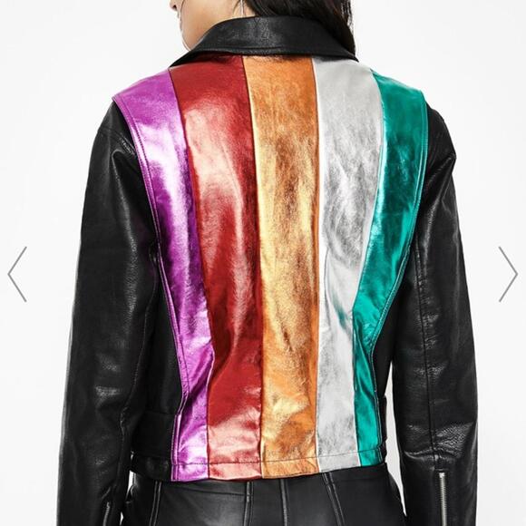 Dolls Kill Jackets & Blazers - DollsKill Rainbow moto Jacket